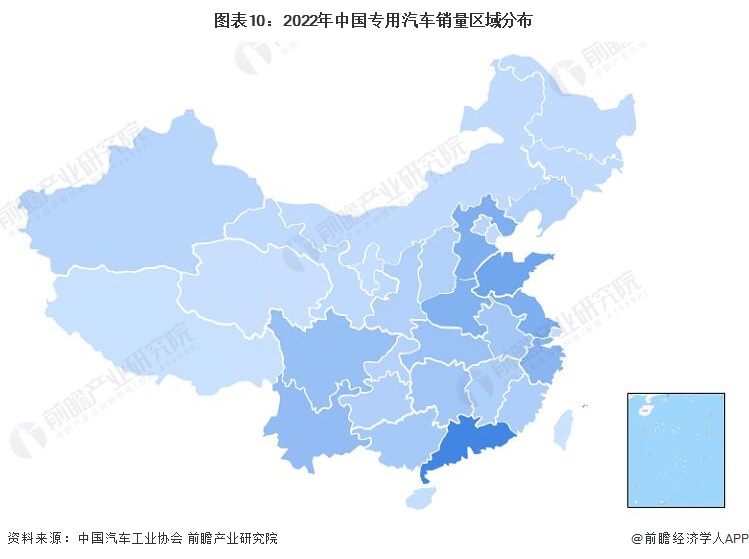 圖表10：2022年中國專用汽車銷量區(qū)域分布