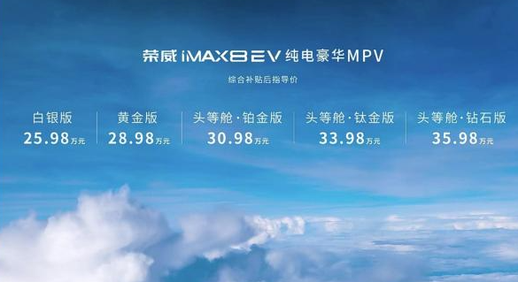 上汽榮威iMAX8 EV正式上市，售價25.98萬元起